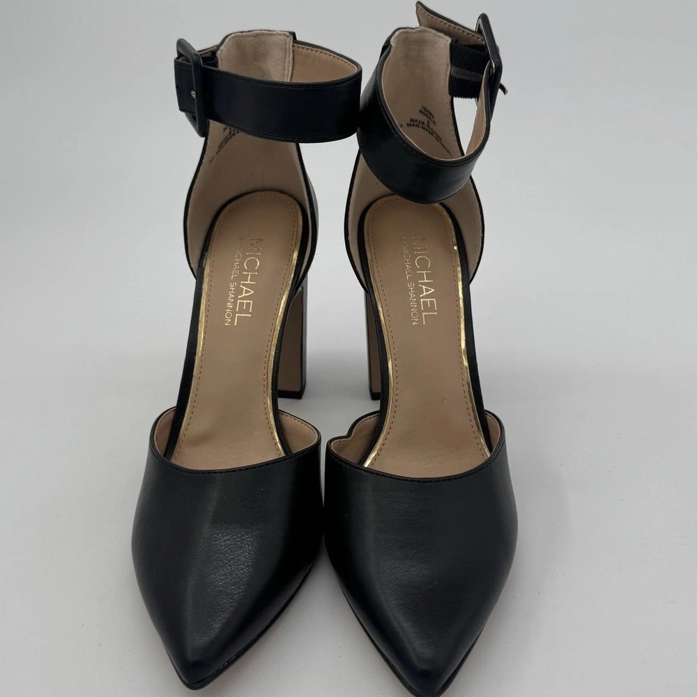 Michael Shannon Rosalie Heels Size 9 Black Ankle Strap D Orsay Block Pumps 4in - Picture 2 of 16